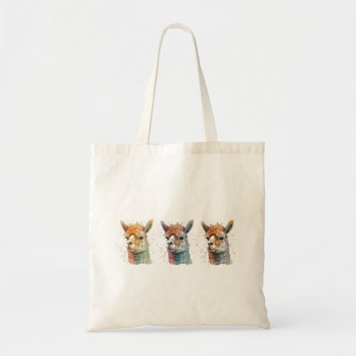 series of three alpacas in water color tote bag