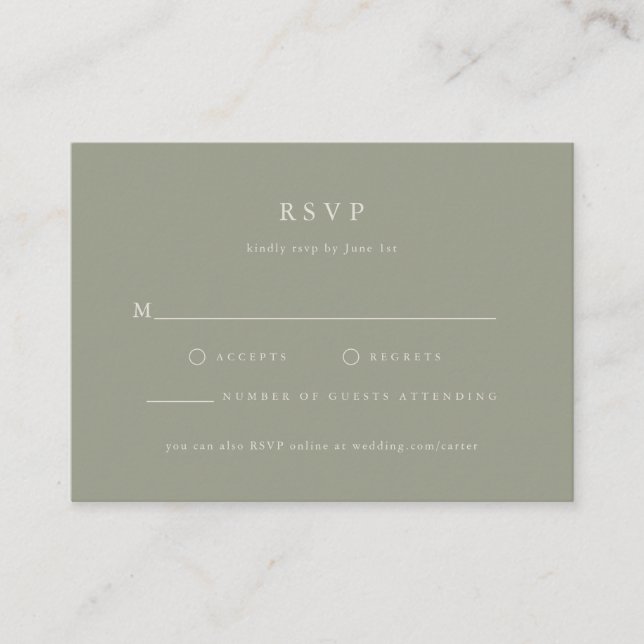 Serif Elegant Sage Green Wedding RSVP  Enclosure Card (Front)