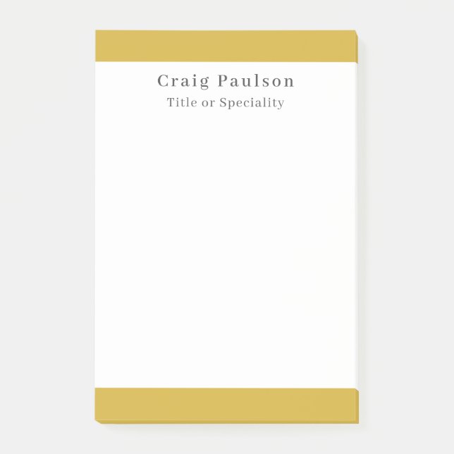 Serif Font Simple Professional Plain Gold White Post-it Notes (Front)