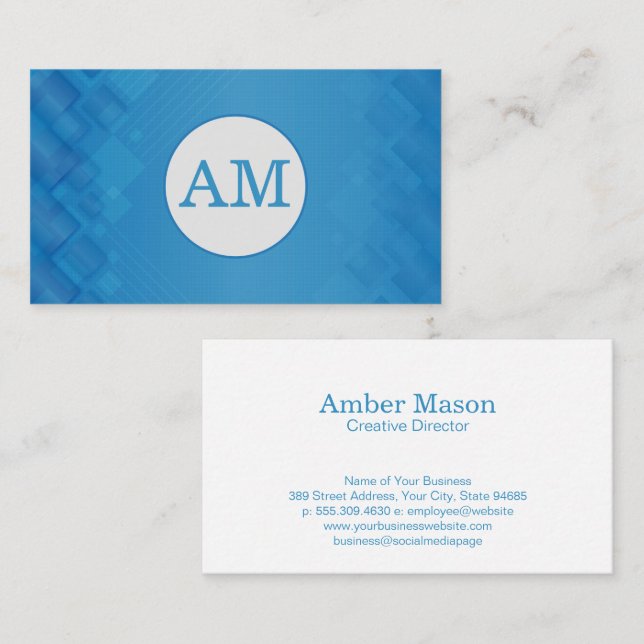 Serif Monogram | Blue Geometric Pattern Business Card (Front/Back)