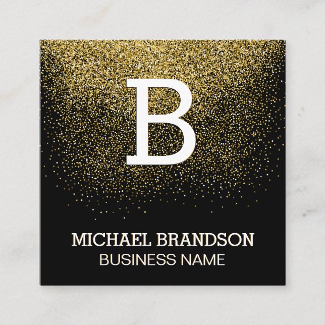 Serif Monogram | Gold Confetti Square Business Card (Front)