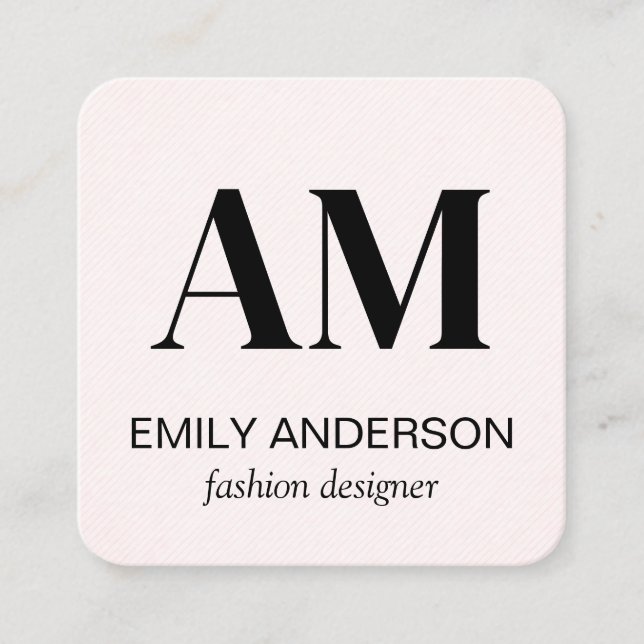 Serif Monogram | Light Striped Pattern Square Business Card (Front)