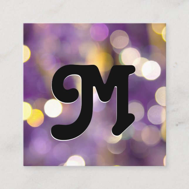 Serif Monogram | Purple Bokeh Square Business Card (Front)