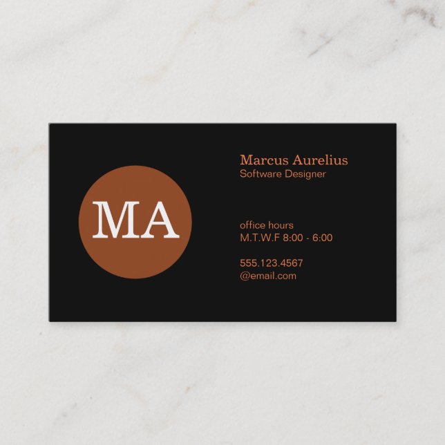 Serif Type Monogram Bronze Circle Business Card (Front)