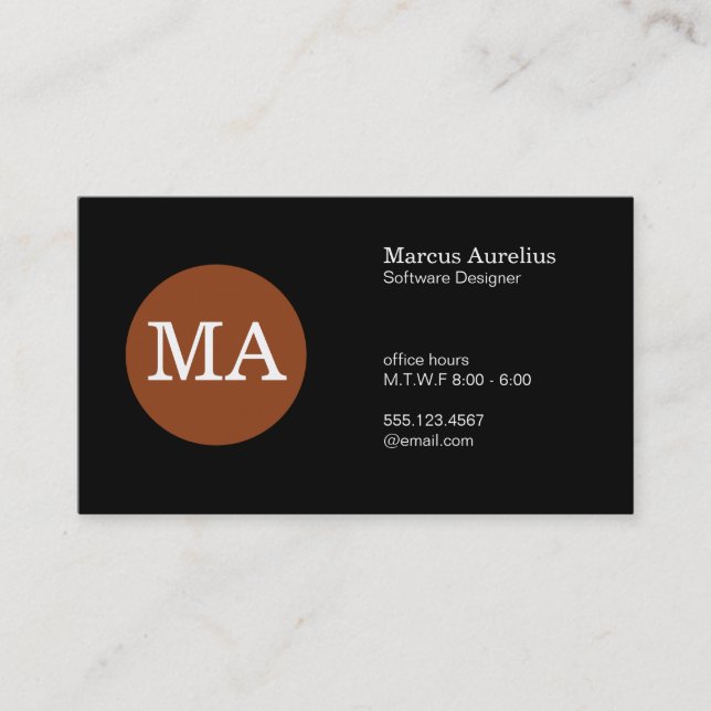 Serif Type Monogram Bronze Circle Business Card (Front)