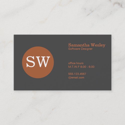 Serif Type Monogram Burnt Orange Circle Dark Grey Business Card