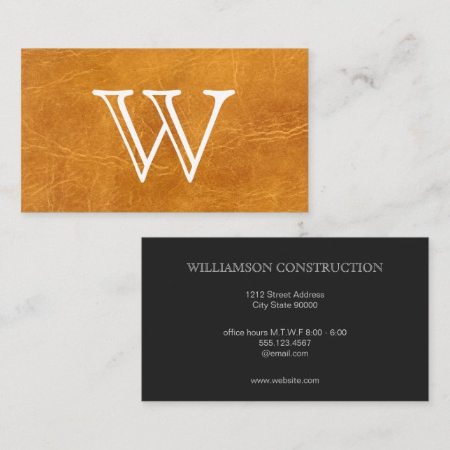 Serif Type Monogram | Light Brown Leather Business Card (Front/Back)