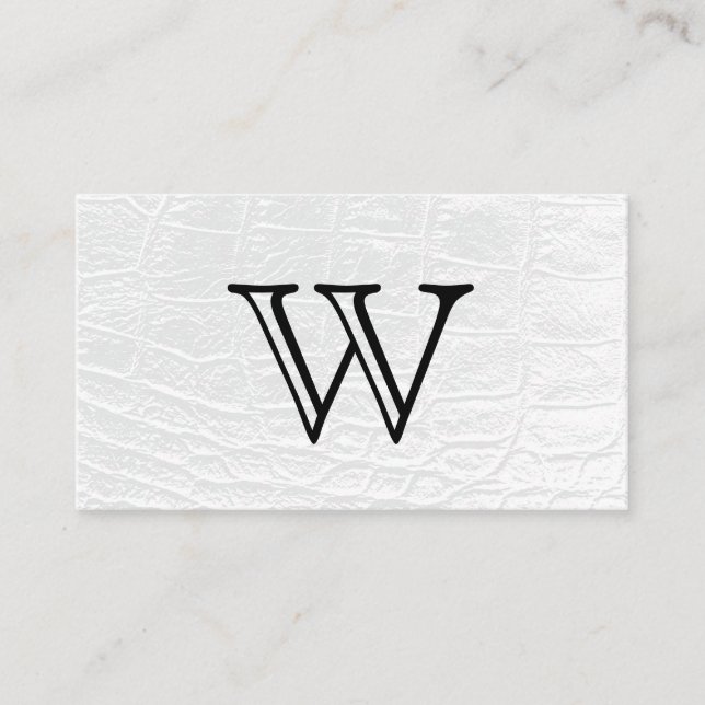 Serif Type White Monogram | White Leather Business Card (Front)
