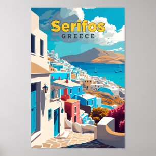 Serifos Greece Travel Art Vintage Illustration  Poster