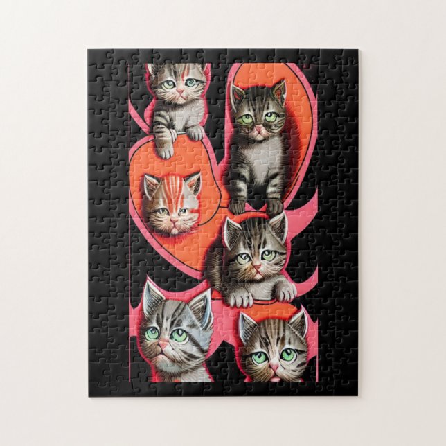 Serious alien cats orange pink black jigsaw puzzle (Vertical)