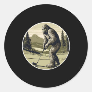 Serious Bigfoot Sasquatch Golf Player W Club Green Classic Round Sticker