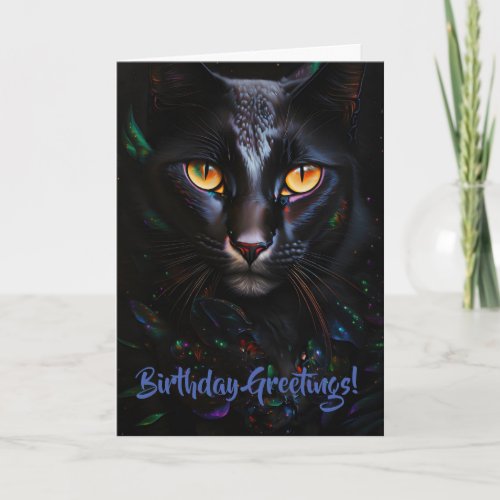 Serious Black Cat Whimsical Pun Birthday Card