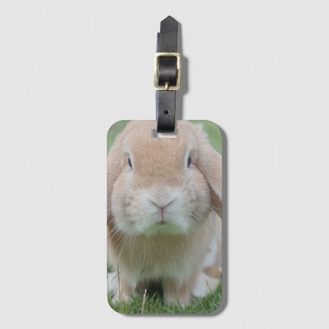 serious bunny photo luggage tag (Front Vertical)