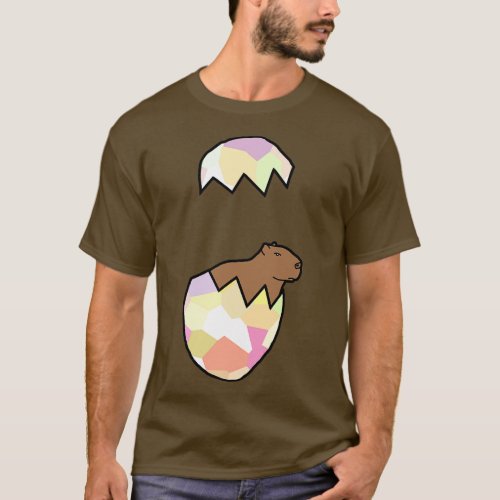 Serious Capybara Popping Out of Funny Easter Egg T_Shirt