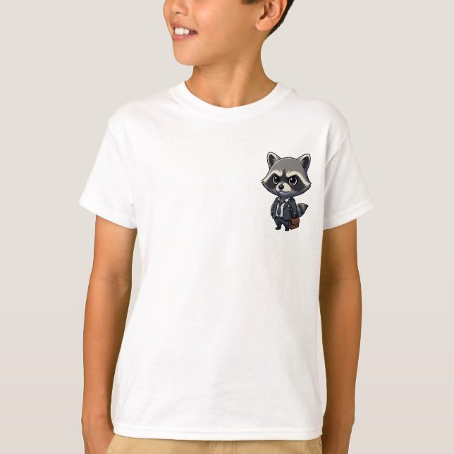Serious Cartoon Raccoon Businessman Wearing Suit a T-Shirt (Front)