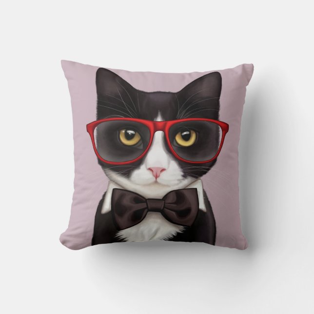 Serious Cat Throw Pillow (Front)