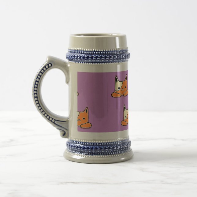 Serious cats on purple beer stein (Left)