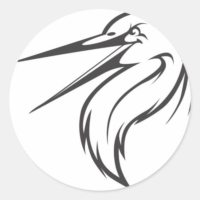 Serious Great Blue Heron Bird in Black and White Classic Round Sticker (Front)