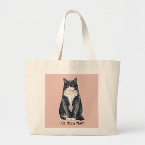 Serious judgmental black_white cat Custom text Large Tote Bag