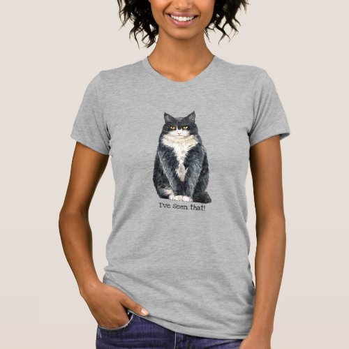 Serious judgmental black_white cat Custom text T_Shirt