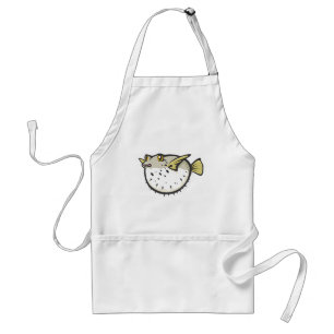 Serious Puffer Fish in Black and White Adult Apron