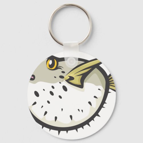 Serious Puffer Fish in Black and White Keychain