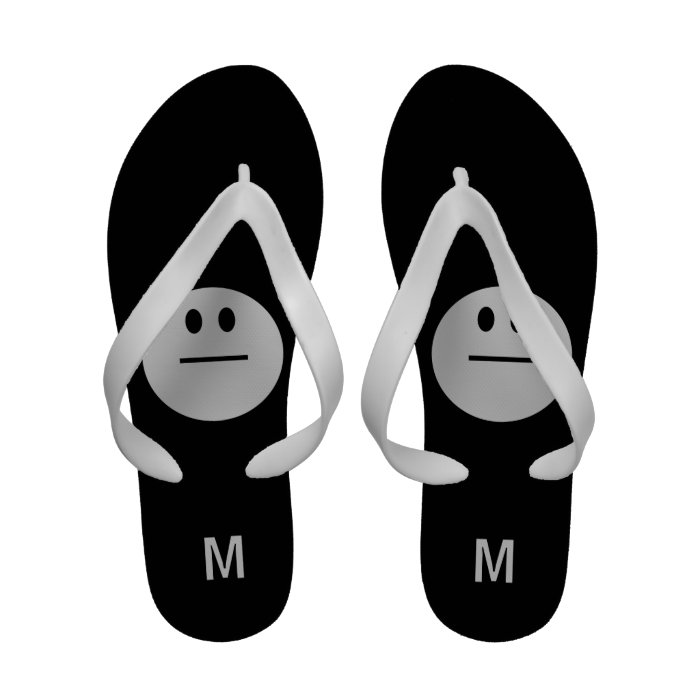 Serious smiley face (grey) Flip Flops