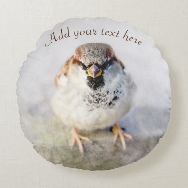 Serious Sparrow Round Pillow (Front)