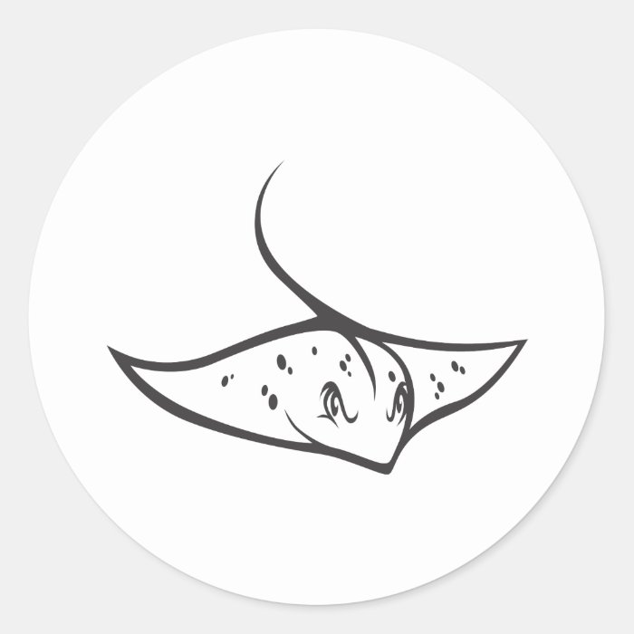 Serious Stingray Fish in Black and White Round Stickers