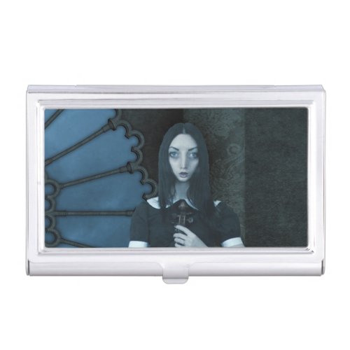 Serious Surreal Art of Gothic Victorian Violinist Business Card Case