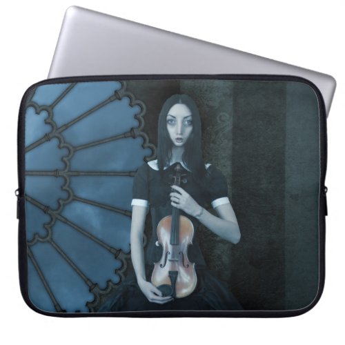 Serious Surreal Art of Gothic Victorian Violinist Laptop Sleeve