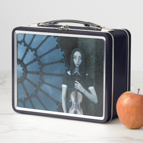 Serious Surreal Art of Gothic Victorian Violinist  Metal Lunch Box