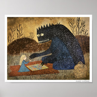 SERIOUS WHIMSY! GIRL AND MONSTER PLAY BOARDGAMES POSTER