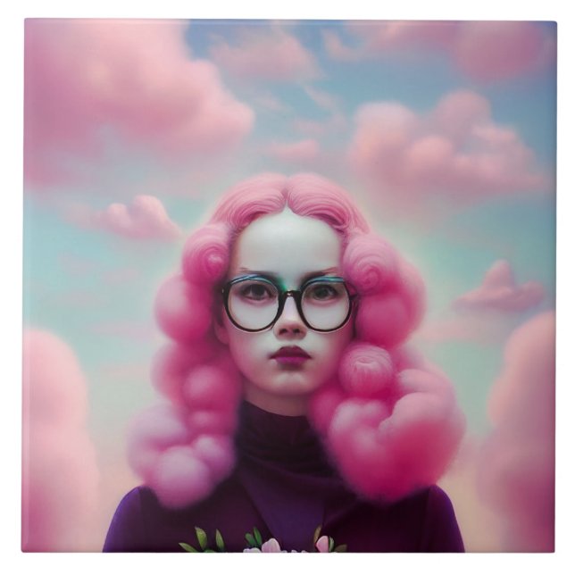 Seriously Pink Hair Ceramic Tile (Front)