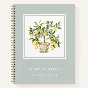 Sermon Notes Modern Watercolor Lemon Tree Notebook