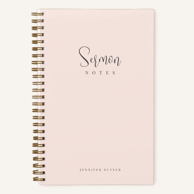 Sermon Notes Simple Minimal Blush Pink Calligraphy Notebook (Front)