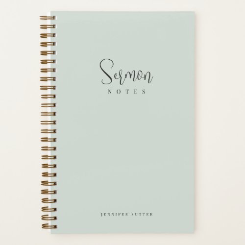 Sermon Notes Simple Minimal Mint Green Calligraphy Notebook