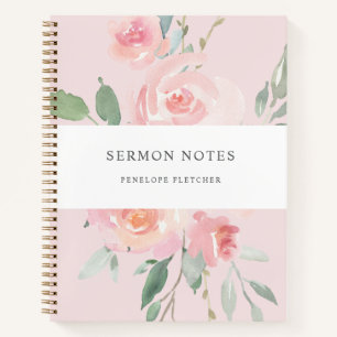 Sermon Notes Watercolor Floral Blush Pink  Notebook