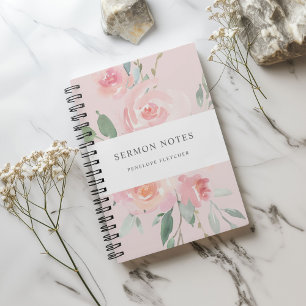 Sermon Notes Watercolor Floral Blush Pink  Notebook