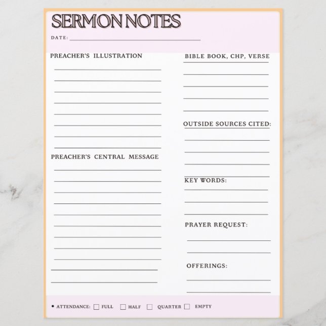 Sermon Notes Worksheets (Front)