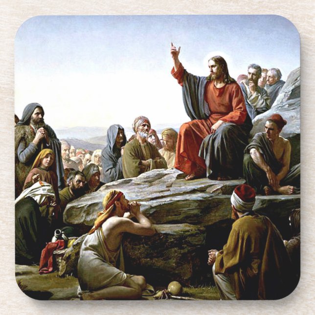 Sermon on the Mount - Carl Bloch painting Beverage Coaster (Front)