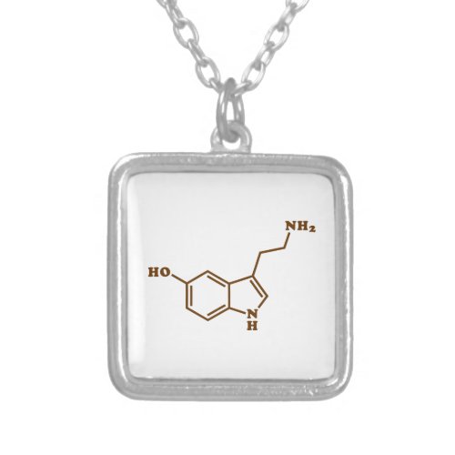 Serotonin Molecular Chemical Formula Silver Plated Necklace