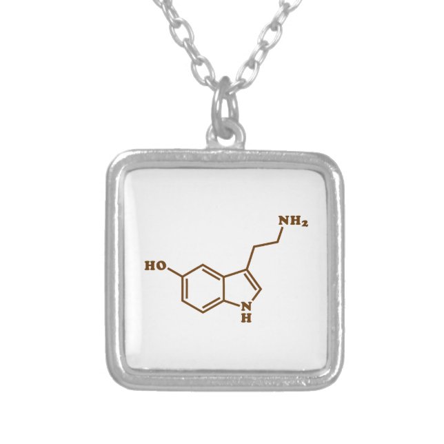 Serotonin Molecular Chemical Formula Silver Plated Necklace (Front)