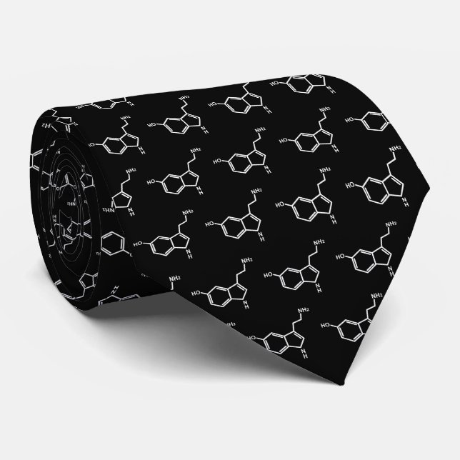 Serotonin Molecule Chemistry Fans black Neck Tie (Rolled)