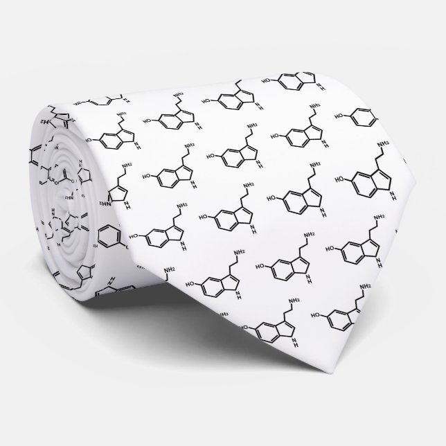 Serotonin Molecule Chemistry Fans White Neck Tie (Rolled)