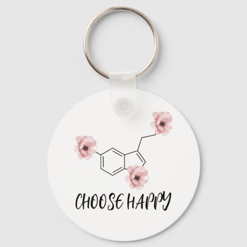Serotonin Molecule Pink Flowers Choose Happy Keychain