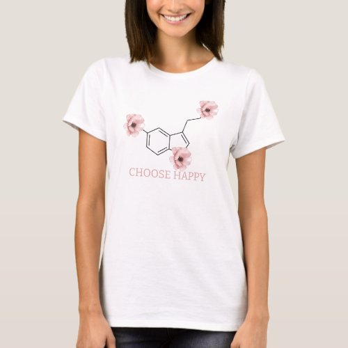 Serotonin Molecule Pink Flowers Editable Text T_Shirt