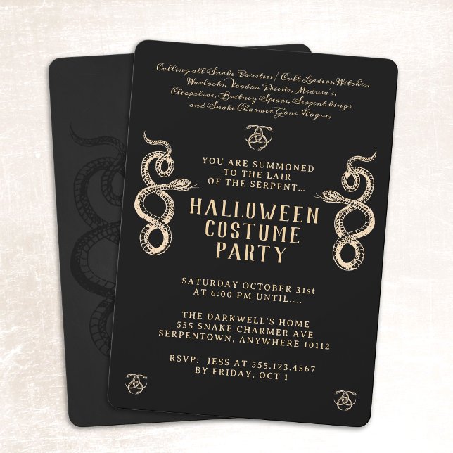 Serpent Adult Halloween Party Black Invitation (Creator Uploaded)