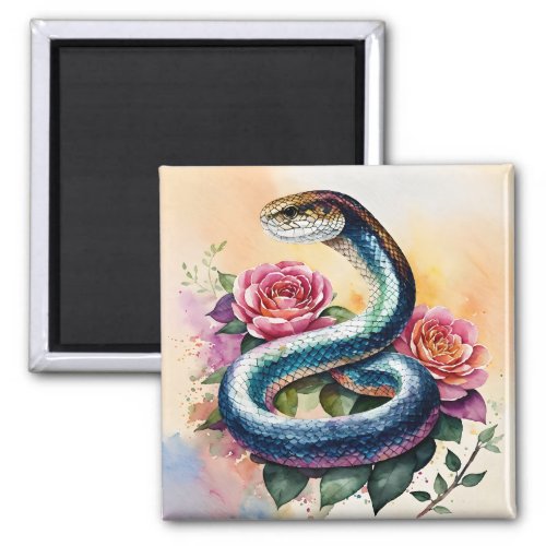 Serpent Colorful Floral Watercolor Magnet