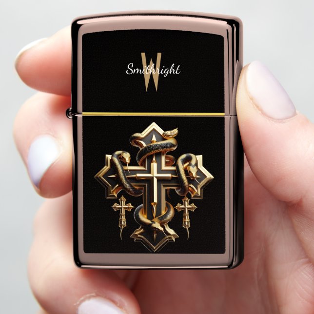 Serpent Cross: Divine Encounter Zippo Lighter (In Hand)